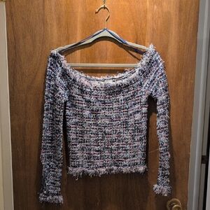 Zara Off-Shoulder Sweater in Multicolor Tweed